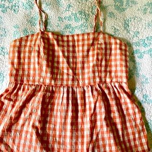 Pink and white gingham babydoll tank